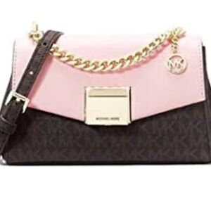 Michael Kors Lita Small Leather Crossbody Bag (Brown/Powder Blush)